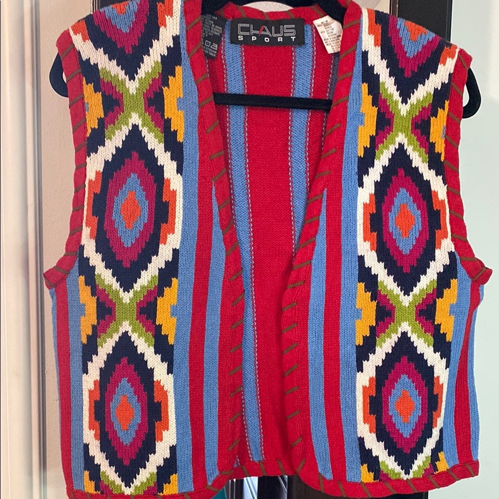 Vintage Claus Sport Colorful Patterned Vest Size Medium